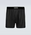 Tom Ford Velvet-trimmed Stretch-silk Satin Boxer Shorts In Black