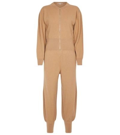 Stella Mccartney Zip-front Crew Neck Knitted Jumpsuit In Brown