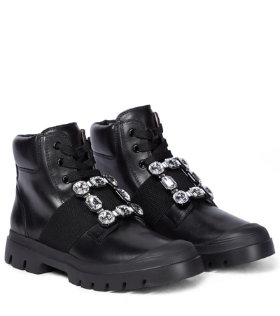Roger Vivier Walky Viv' Crystal-embellished Leather Ankle Boots In Black
