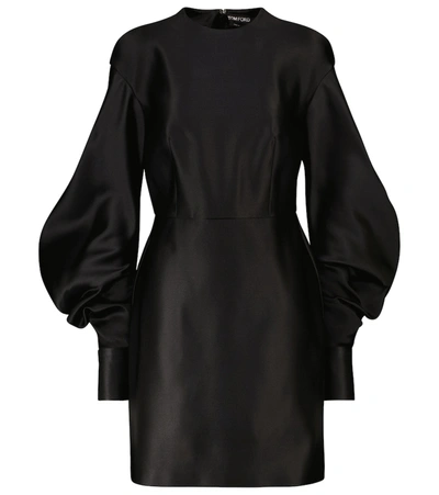 Tom Ford Puff-sleeve Duchess-silk Midi Dress In Black