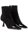 Jimmy Choo Kix 65 Patent Leather-trimmed Suede Ankle Boots In Black