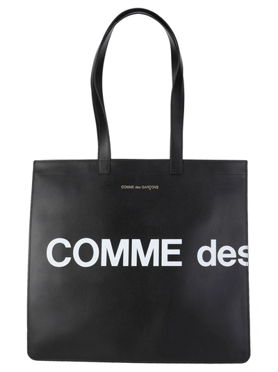 Comme Des Garçons Wallet Huge Logo Printed Tote Bag In Black