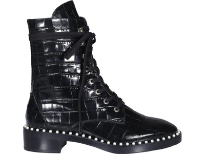 Stuart Weitzman Sondra Lace-up Leather Boots In Black