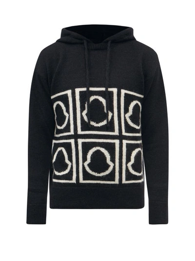 Moncler Logo-jacquard Wool-blend Sweater In Black