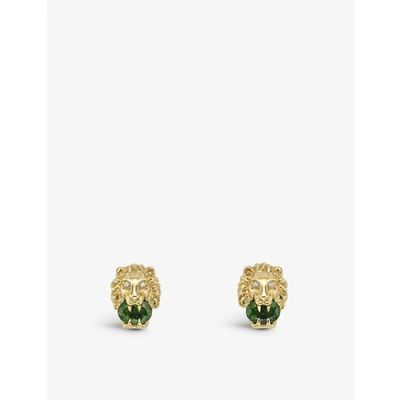 Gucci Women's Lionhead Earrings In Yellow Gold, Chrome Diopside And Diamonds