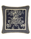 Sherry Kline Home Country Toile Pillow With Striped Frame, 19"sq. In Indigo/white