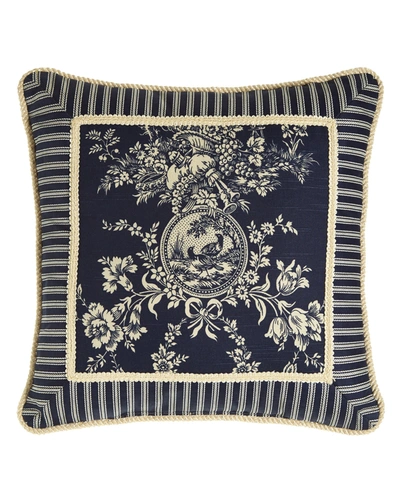 Sherry Kline Home Country Toile Pillow With Striped Frame, 19"sq. In Indigo/white