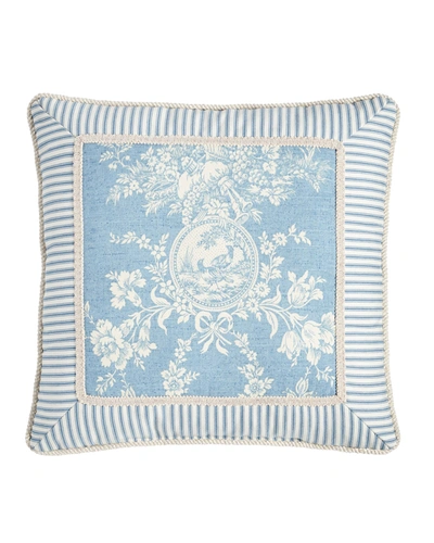Sherry Kline Home Framed Country Manor Toile-print Pillow, 18"sq. In Ivory/blue