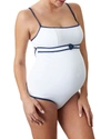 Pez D'or Maternity Normandy One-piece Swimsuit In Textured Whiteblu
