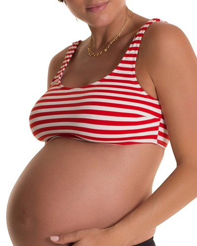 Pez D'or Maternity Alba Striped Bikini Swim Top In Redwhite