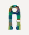 Acne Studios Womens Blue Green Orange Vally Checked Wool Scarf