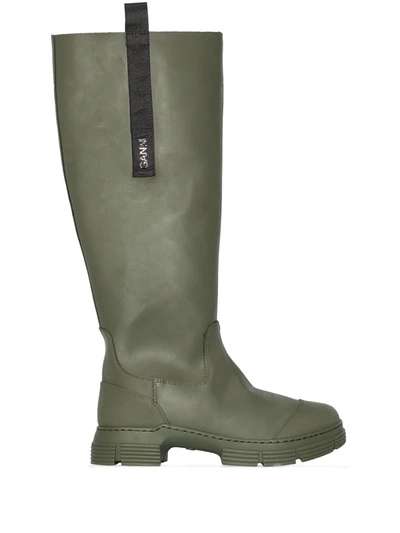 Ganni Khaki Recycled Rubber Country Boots In Green
