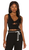 Onia Cropped Knotted Shirred Cotton-gauze Top In Black