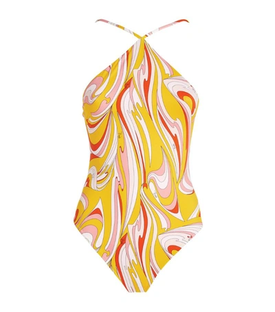 Emilio Pucci Vortici Print Halterneck Swimsuit In Yellow