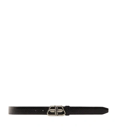 Balenciaga Viper Snakeskin-effect Leather Belt In Black