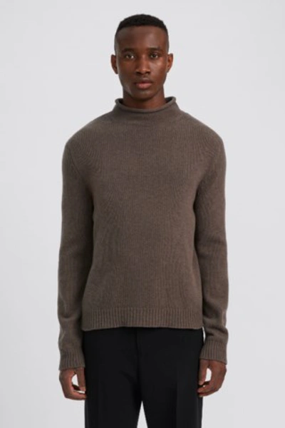 Filippa K Roll-neck Knit Jumper In Dark Taupe Melange