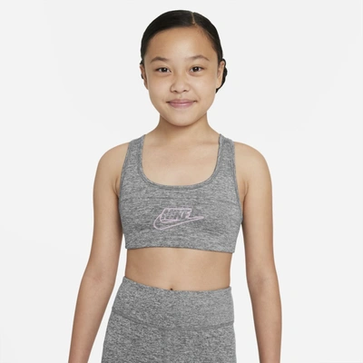 Nike Dri-fit Swoosh Big Kids' (girls') Sports Bra In Grey