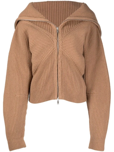 Ambush Folded-collar Zipped Cardigan In Brown