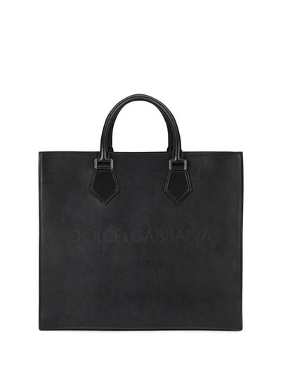 Dolce & Gabbana Logo-embossed Leather Tote Bag In Nero