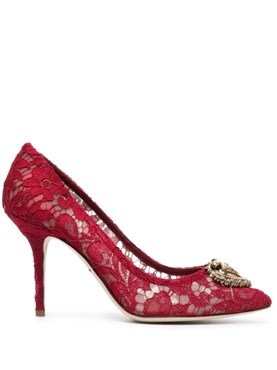 Dolce & Gabbana Heart Plaque Lace Pumps In Rot
