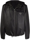 Prada Reversible Blouson In Leather And Re-nylon In Schwarz