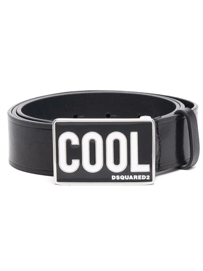 Dsquared2 3.5cm Cool Plaque Leather Belt In Black