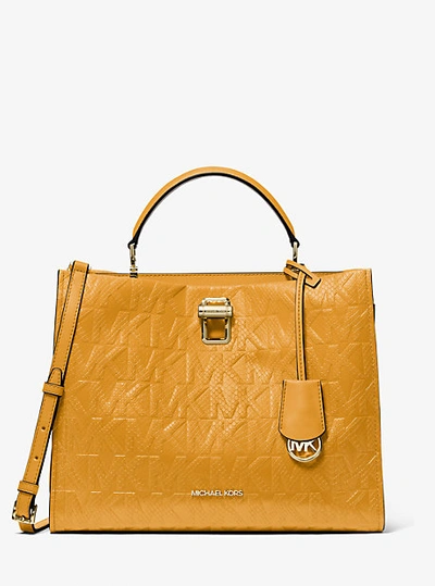 Michael Kors Penelope Python Embossed Faux Leather Satchel In Yellow