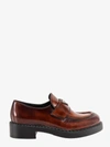 Prada Logo-plaque Brushed-effect Loafers In Brown
