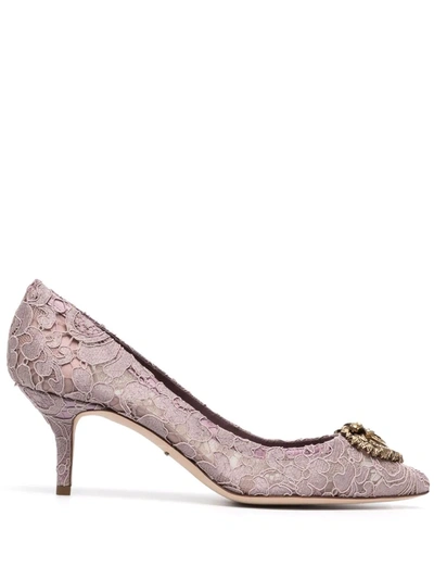 Dolce & Gabbana Heart Plaque Lace Pumps In Rosa