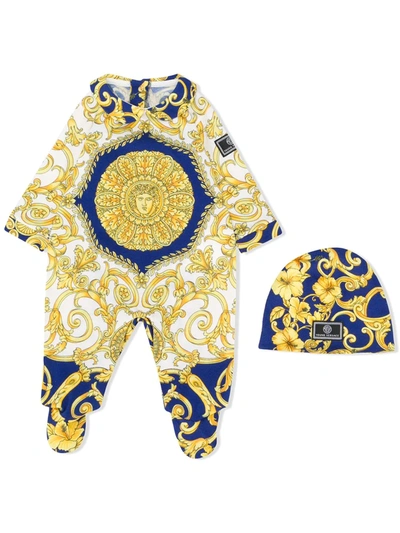 Versace Baroque Print Babygrow And Beanie Et In Yellow