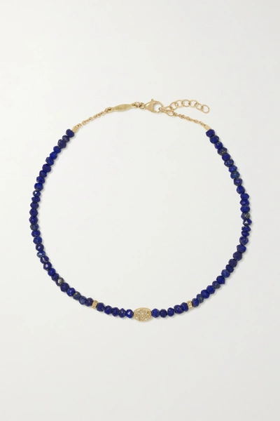 Jacquie Aiche 14-karat Gold, Lapis Lazuli And Diamond Anklet