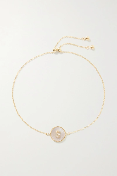 Stone And Strand Moonlight Pavé Initial 10-karat Gold, Mother-of-pearl And Diamond Bracelet