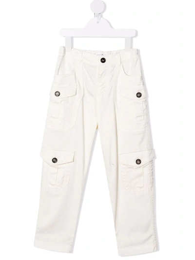 Brunello Cucinelli Kids' Flap-pockets Cotton Trousers In Neutrals