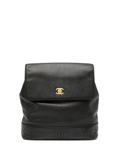 Pre-owned Chanel 1997 Triple Cc Backpack In Black