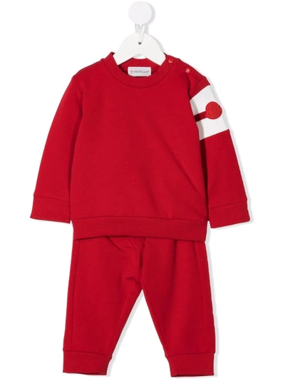 Moncler Red Tracksuit For Baby Kids With Patch In Rosso