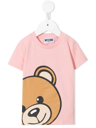 Moschino Babies' Teddy Bear Logo印花t恤 In Pink
