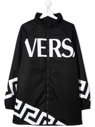 Versace Kids' Logo-print Mid-length Parka In Black