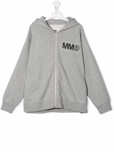 Mm6 Maison Margiela Teen Logo-print Zipped Hoodie In Grey