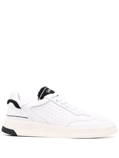 Ghoud Fleece-texture Detailing Leather Sneakers In White