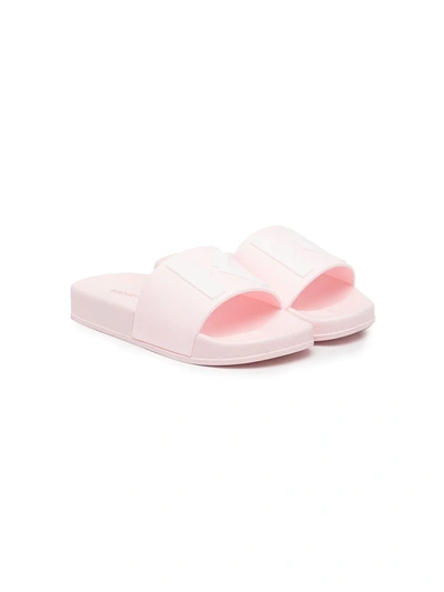Kenzo Kids' Logo Print Rubber Slide Sandals In Pink