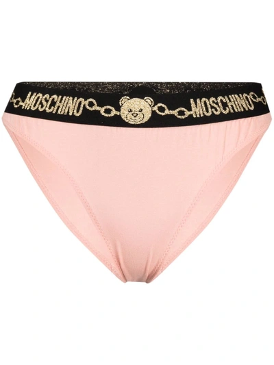Moschino Glitter Teddy-waistband Briefs In Pink