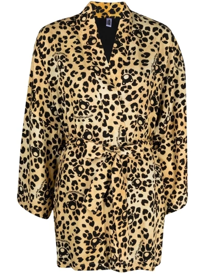 Moschino All-over-teddy Leopard-print Dressing Gown In Neutrals