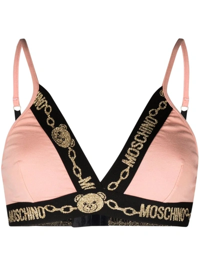 Moschino Teddy Chain-detail Triangle Bra In Pink
