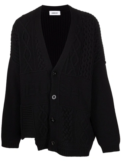 Ambush Patchwork-knit Logo-detail Cardigan In Black