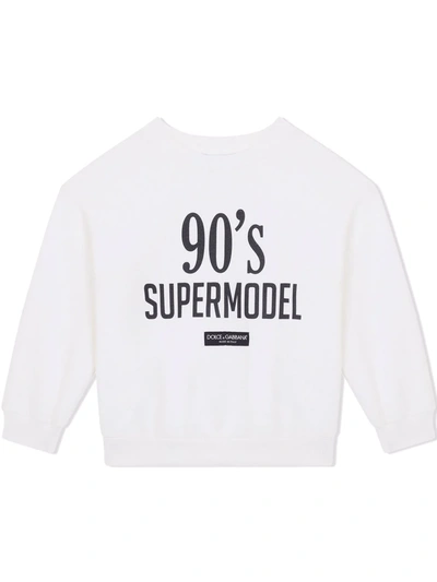 Dolce & Gabbana Kids' Slogan-print Long-sleeve Sweatshirt In White