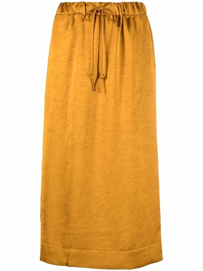 Rodebjer Iris Crinkled Satin Skirt In Mustard