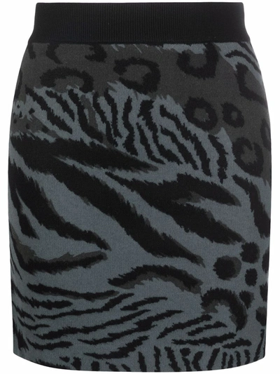 Kenzo Animal-pattern Knit Skirt In Grey