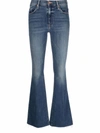 Mother Womans The Weekender Mini Flare Blu Denim Jeans In Walking On