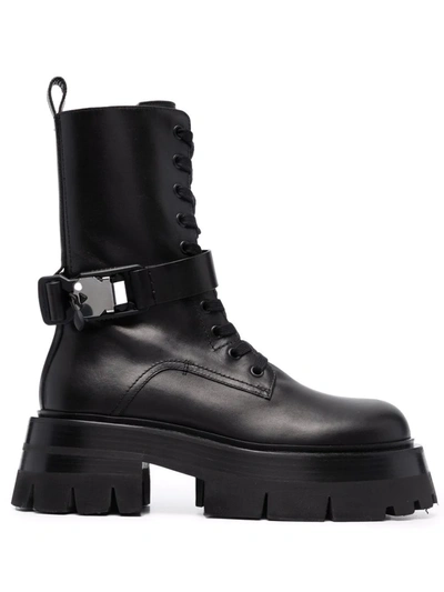 Versace 60mm Leather Combat Boots In Black