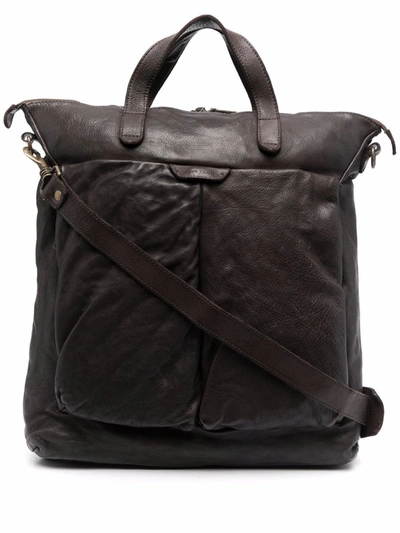 Officine Creative Distressed Grained Leather Tote Bag In Brown